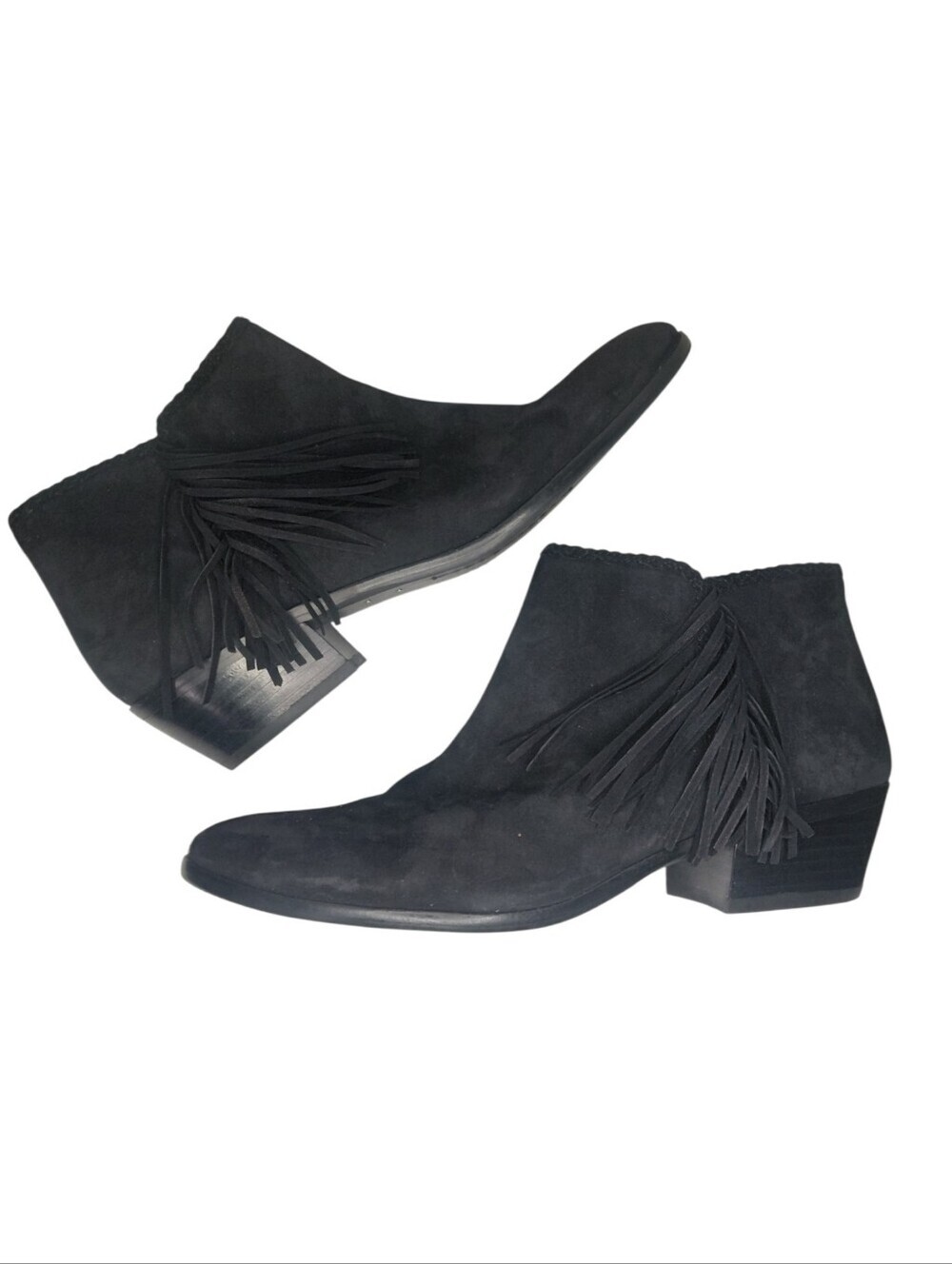 Sam Edelman Fringed Black Suede Ankle Booties Size 9.5
